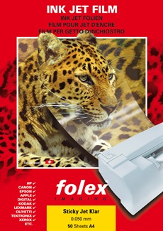 Film InkJet transparente adhesivo FOLEX, hoja A4